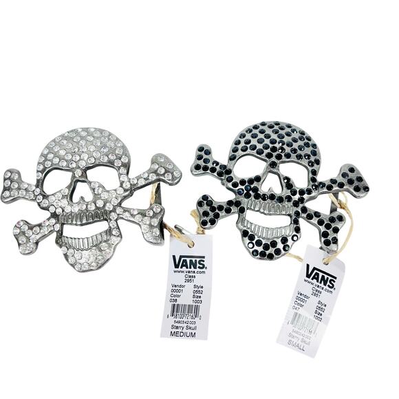 Vans Off the Wall Skull Black Silver Set of 2 Belt Buckles Rhinestone Stone - Picture 1 of 7